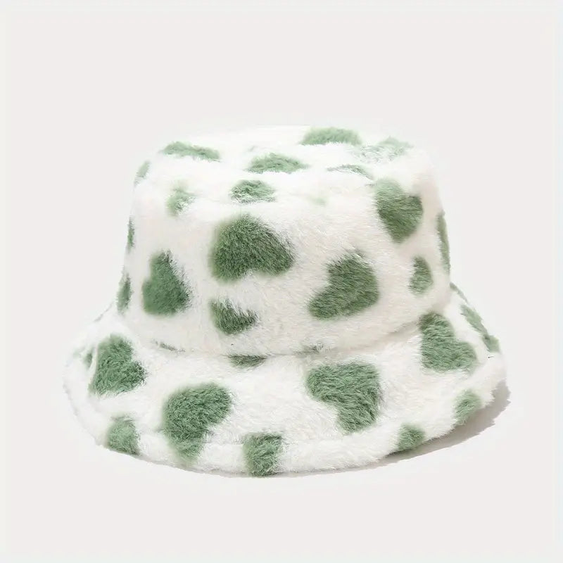 Heart Print Fuzzy Bucket Hats