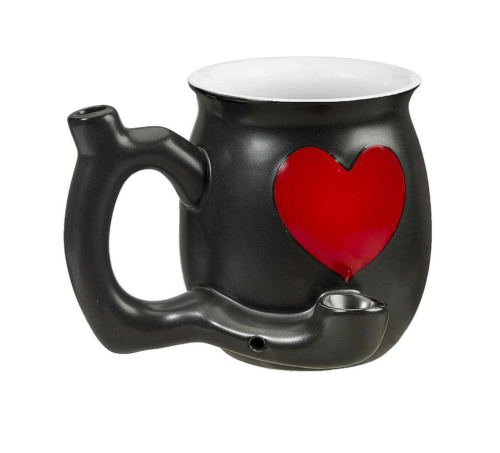 Premium Roast & Toast Ceramic Mug with Pipe - Black mug with Red Heart