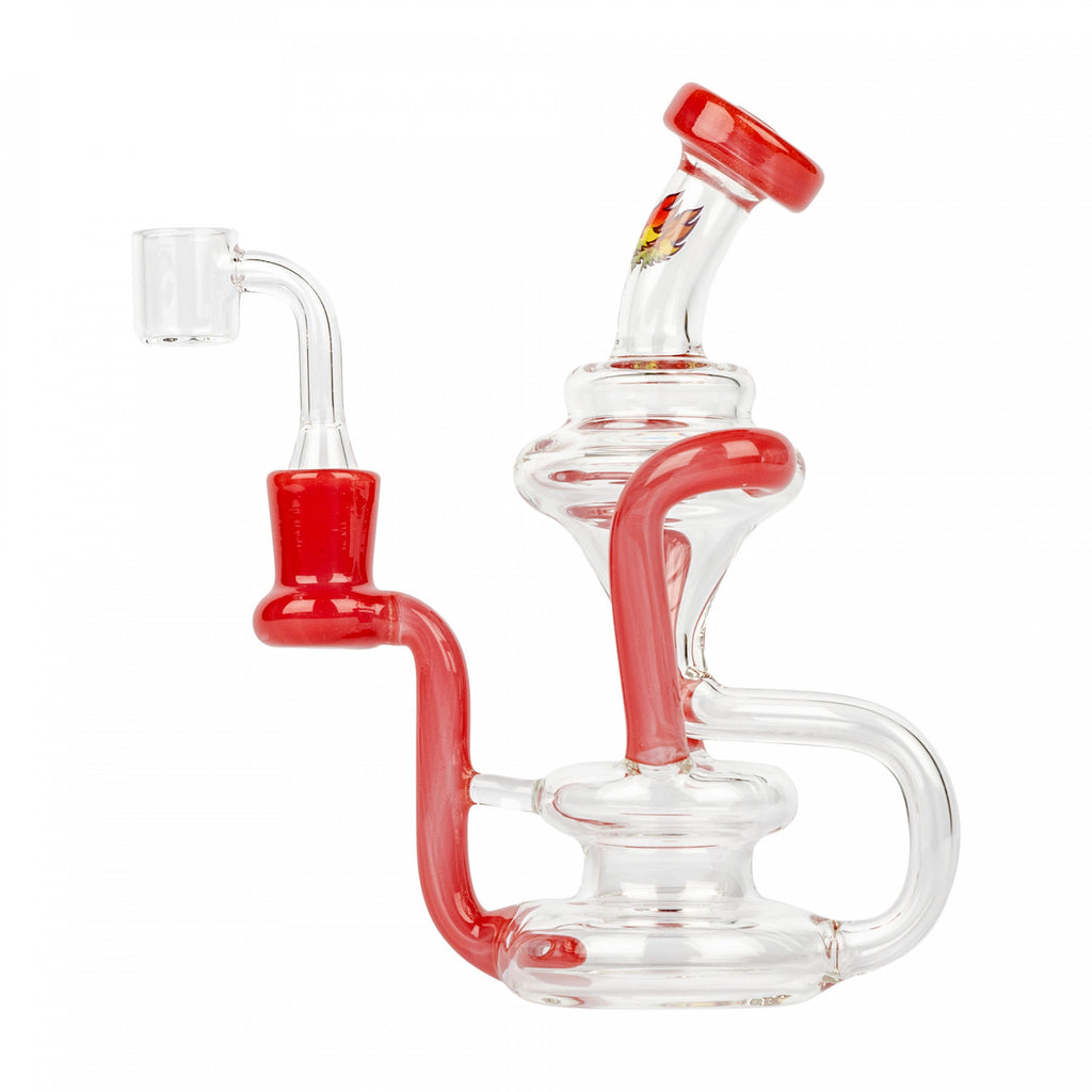 Red Eye Glass 7" Tall Comrade Double Dab Rig Recycler
