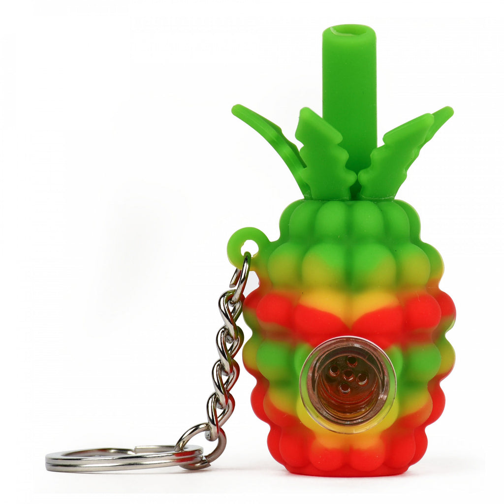 LIT™ Silicone 3" Pineapple Keychain Hand Pipe rasta