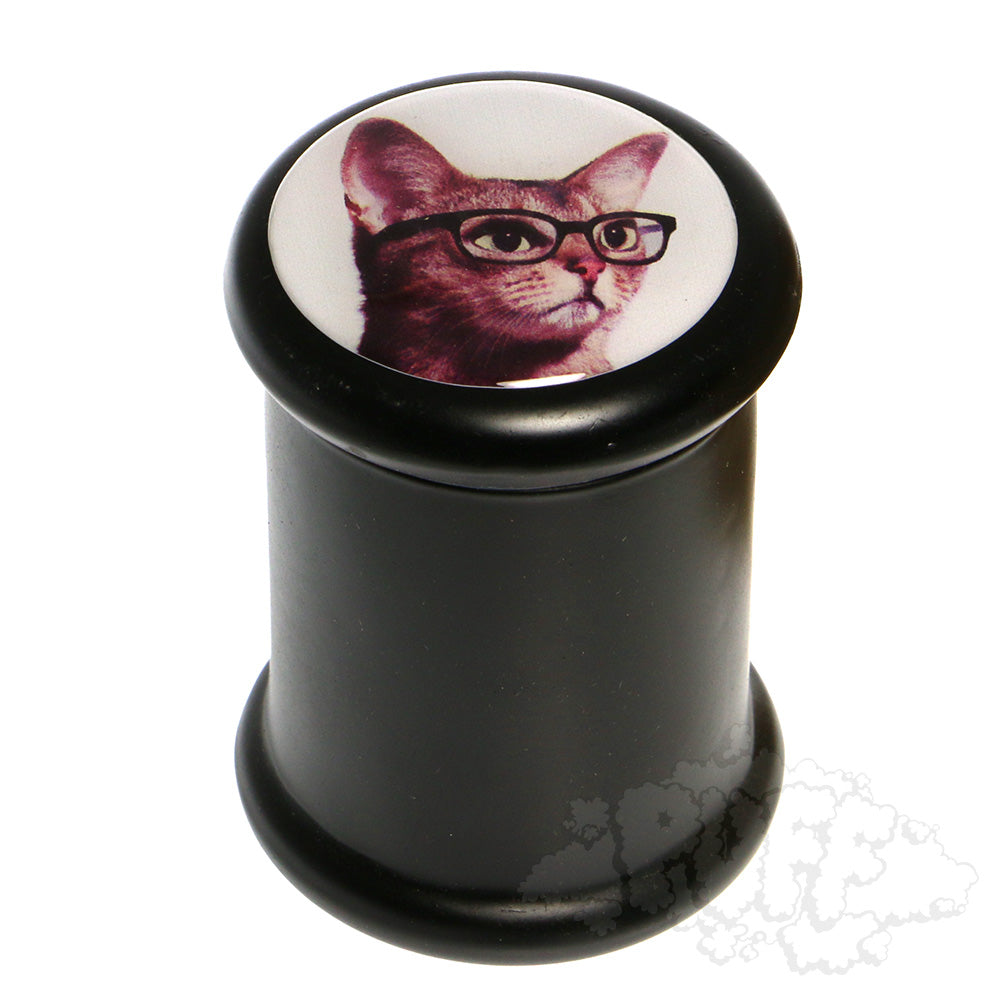 3" Glass Pop-Top Jars cat with glasses