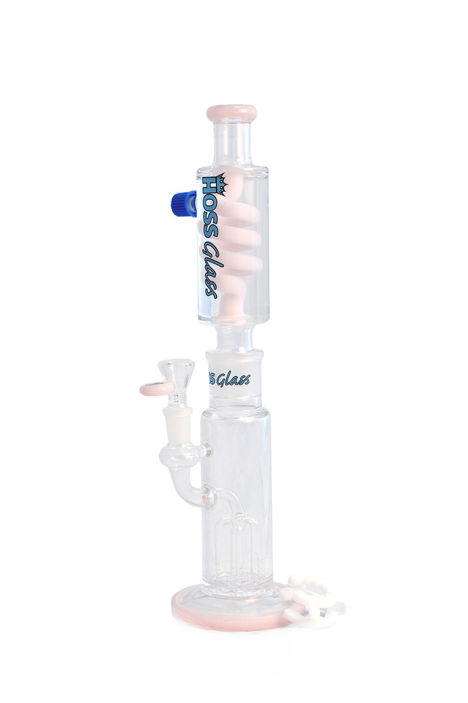 Hoss Glass Build-a-Bong Multi Arm Base with Small Coil Top - Milk Pink