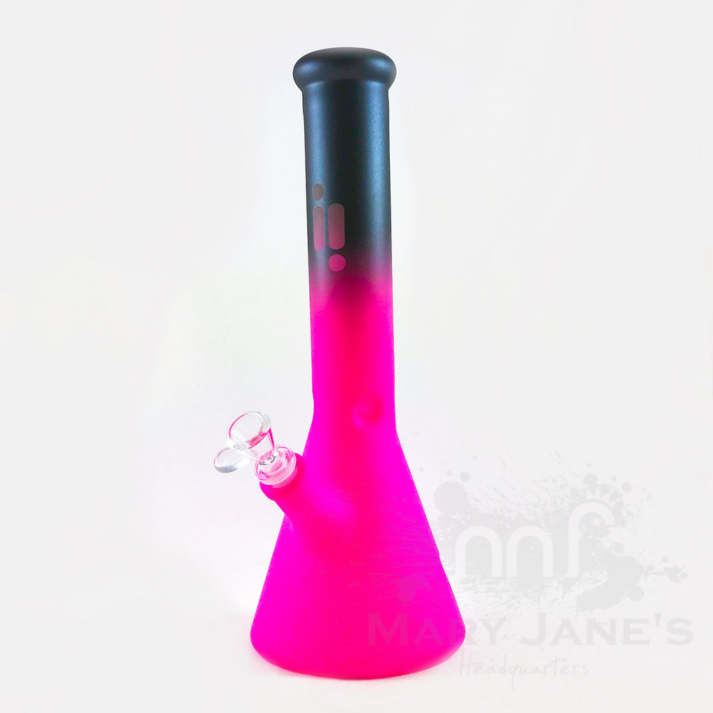 Infyniti 14" 9mm Thick Two-Tone Frosted Beaker Bong with Ice Pinch - Pink
