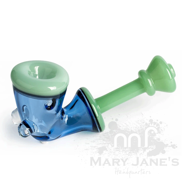 Red Eye Glass 4.5" Long Calabash Handpipe-Green and Blue