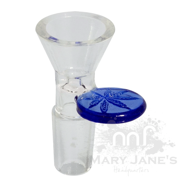 Red Eye Glass 14mm Cone Pull-Out Bong Bowl w/ Leaf Stamped Handle-Blue