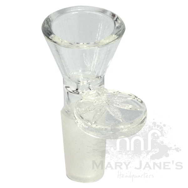 Red Eye Glass 14mm Cone Pull-Out Bong Bowl w/ Leaf Stamped Handle-Clear