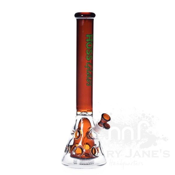 Hoss Glass 18" Holey Beaker Bong with Colored Top and Inner Section - Amber