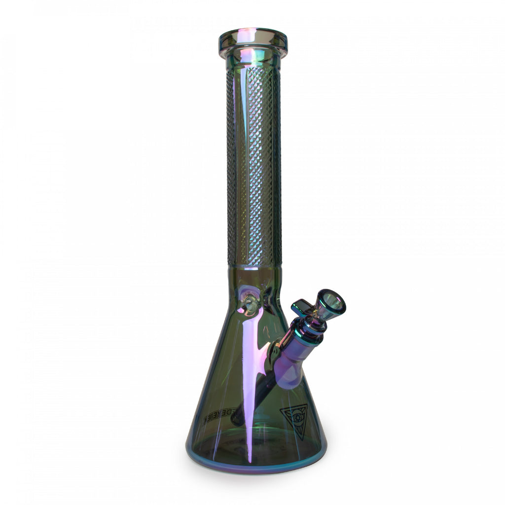 15" 7mm Thick Metallic Terminator Finish Traditions Series Beaker Tube Bong W/Facetted Quarter Pattern Details - Green