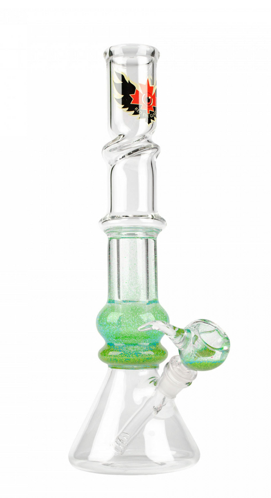 Sparkle Liquid Bong Green With Twist Ice Catcher Red Eye Glass 14" 