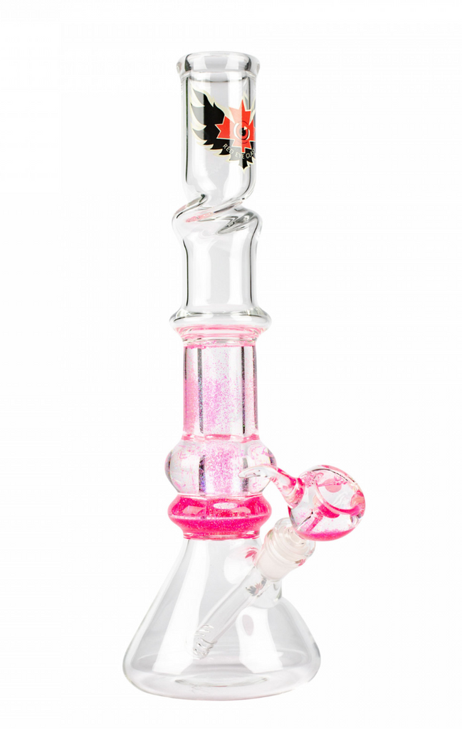 Sparkle Liquid Bong Pink With Twist Ice Catcher Red Eye Glass 14" 