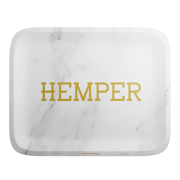 Hemper Luxe White/Gold Marble Metal Rolling Tray - 7"x5.5"