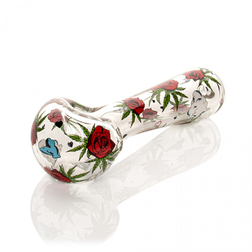 Red Eye Glass 4.5" Roses & Weed Spoon Hand Pipe