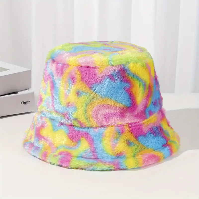 Tie Dye Print Fuzzy Bucket Hat