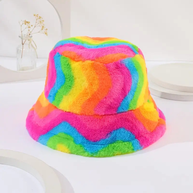 Rave Fluffy Rainbow Bucket Hat