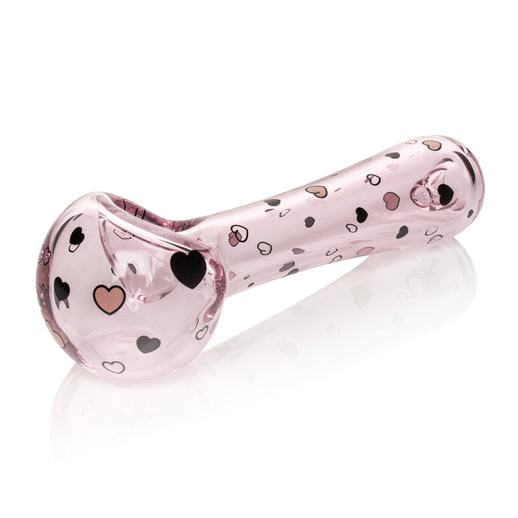 Red Eye Glass 4.5" Pink Hearts Spoon Hand Pipe