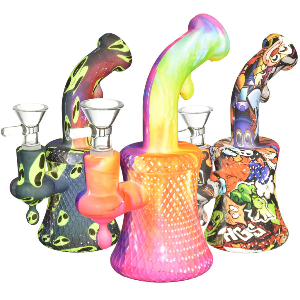 Allover Graphic Silicone Water Pipe | 6.5" | 14mm F | Designs Vary