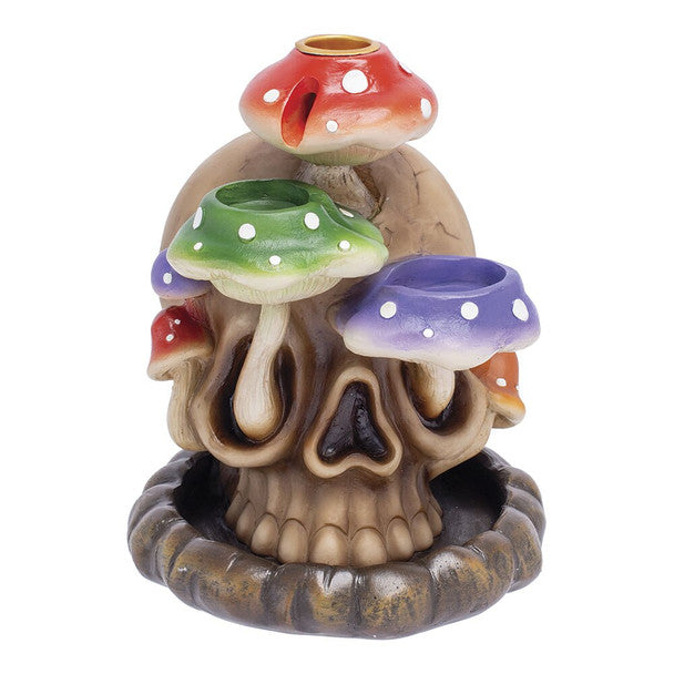 Tri-Mushroom Skull Backflow Cone Incense Burner