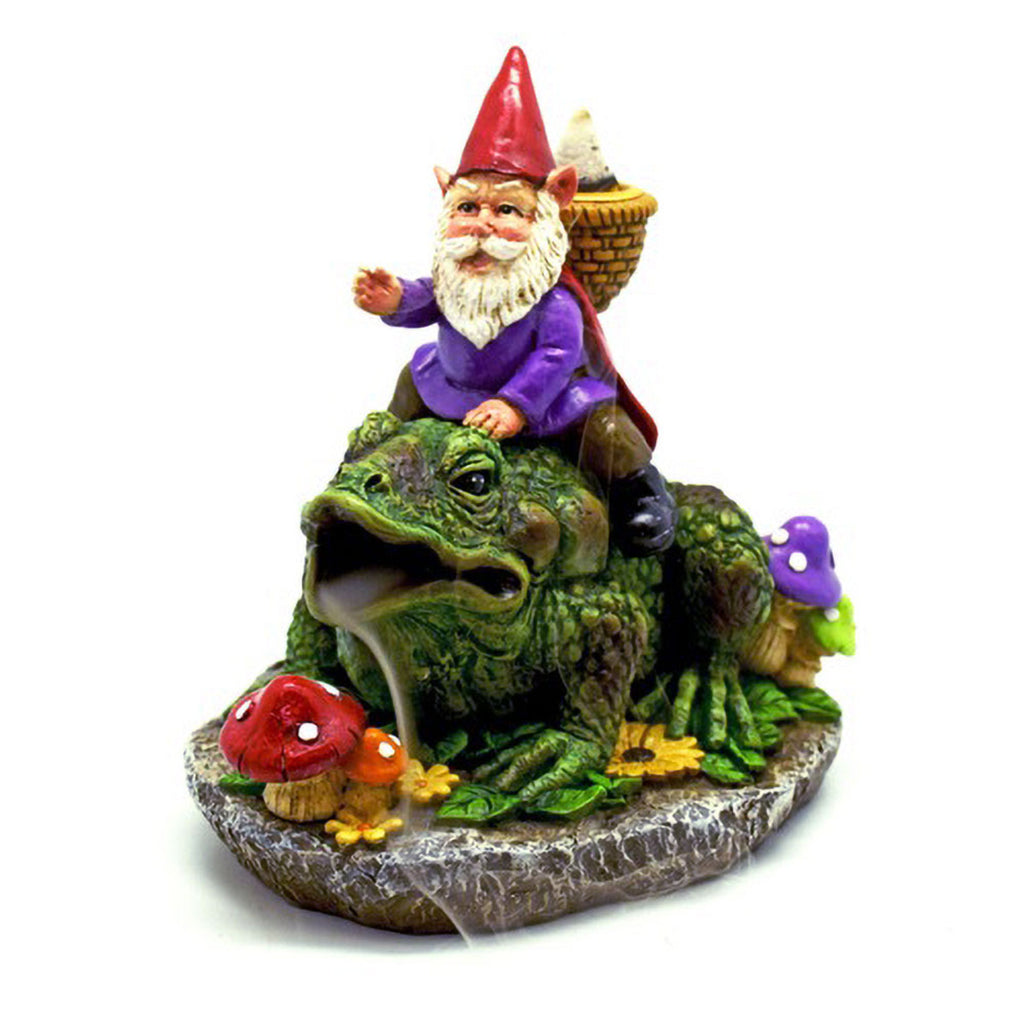 Gnome Riding Frog Backflow Incense Burner | 5.5"