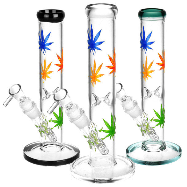 Hemp Leaf Straight Tube Water Pipe