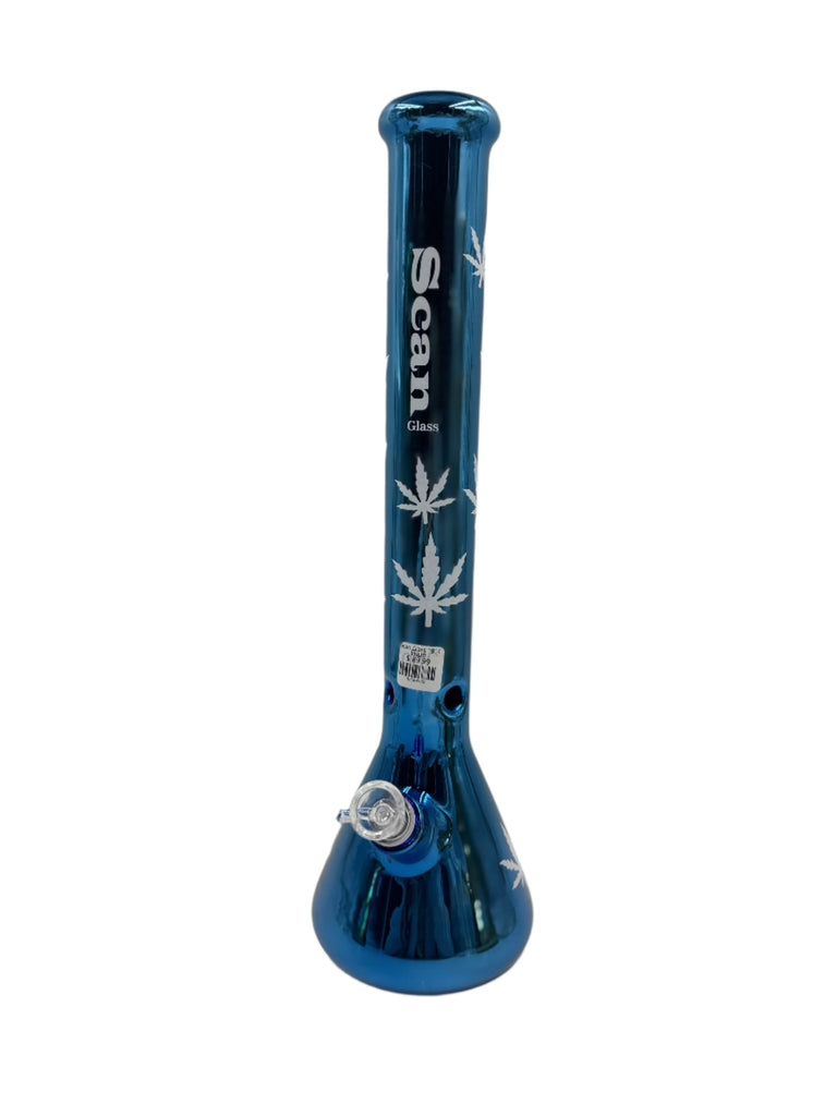 Scan Glass 18" Chrome Leaf Print Beaker Bong