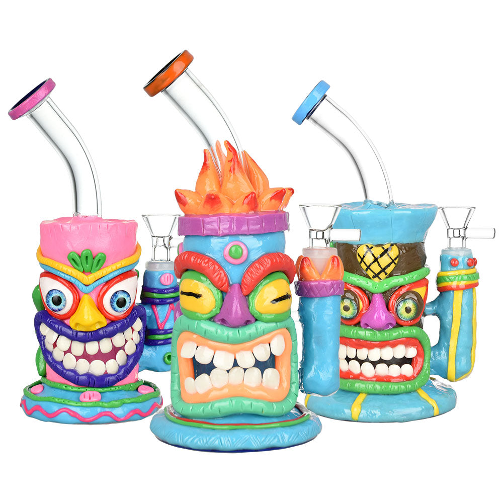 Neon Tiki 8.5" Tall 3D Painted Water Pipe