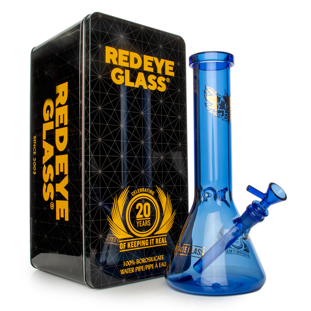 Red Eye Glass 12" 20th Anniversary Beaker Base Water Pipe