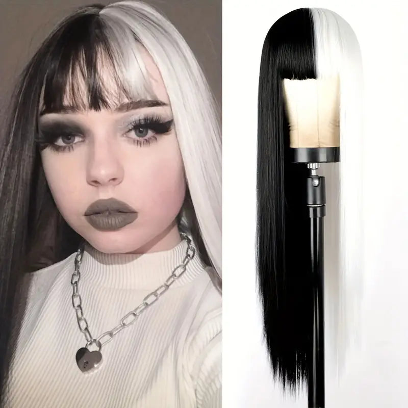 Wigs Black Split w Color and Bangs