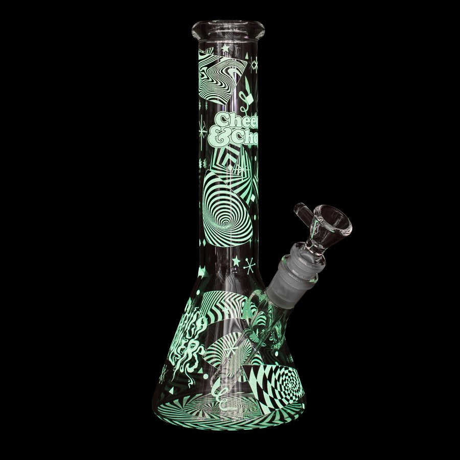 Cheech & Chong Glass Optical Illusion Glow-in-the-Dark Beaker Bong