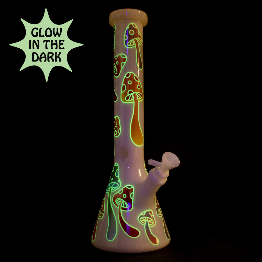 Red Eye Glass 15" Glow-in-the-Dark Mushroom Magic Beaker Bong