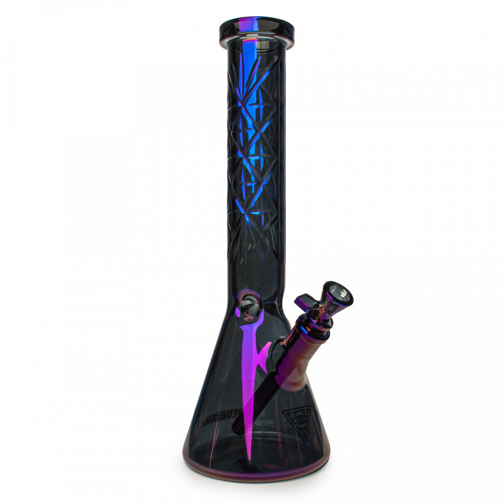 15" 7mm Thick Metallic Terminator Finish Traditions Series Beaker Tube Bong W/Multi-Pointed Hobstar Details - Blue