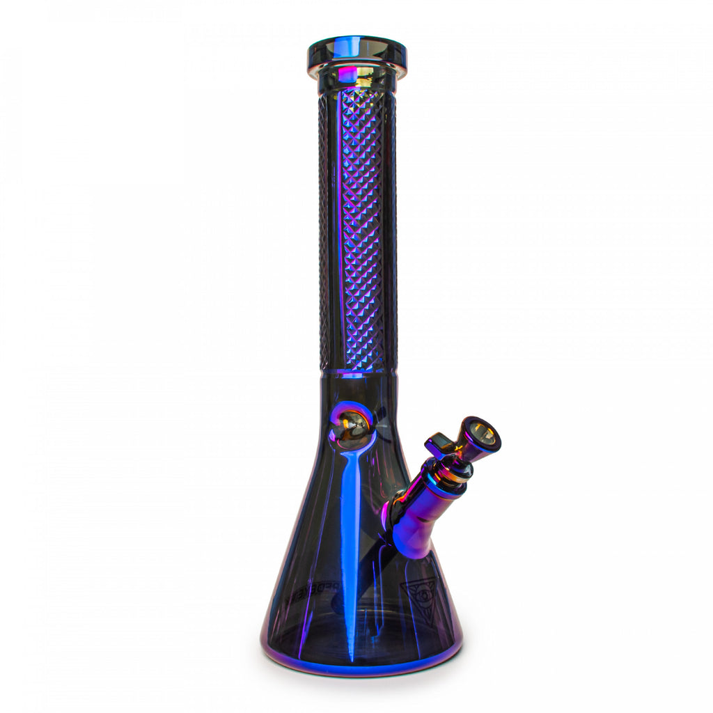 15" 7mm Thick Metallic Terminator Finish Traditions Series Beaker Tube Bong W/Facetted Quarter Pattern Details - Blue