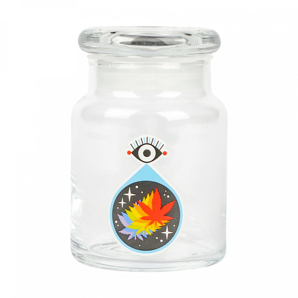 420 Science Clear Glass Pop-Top Jar - ALL SEEING LEAF