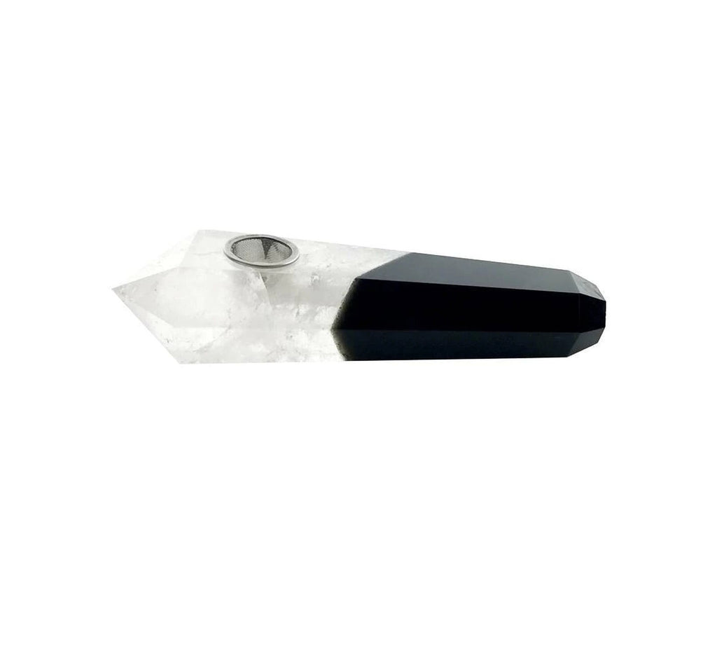 Quartz Crystal Pipes - Clear Crystal / Obsidian