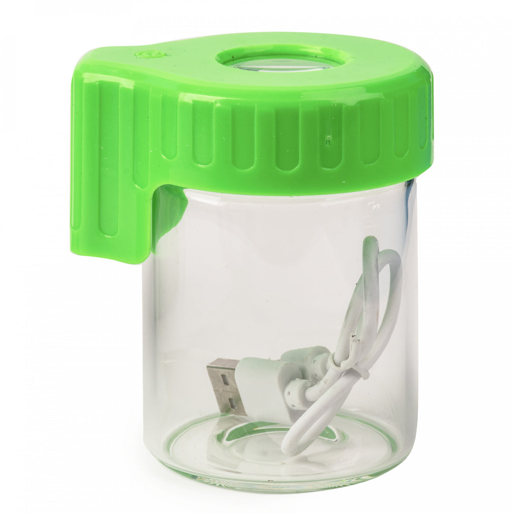 Light-Up Glass Seal Storage Jar with Magnifying Viewing - Green