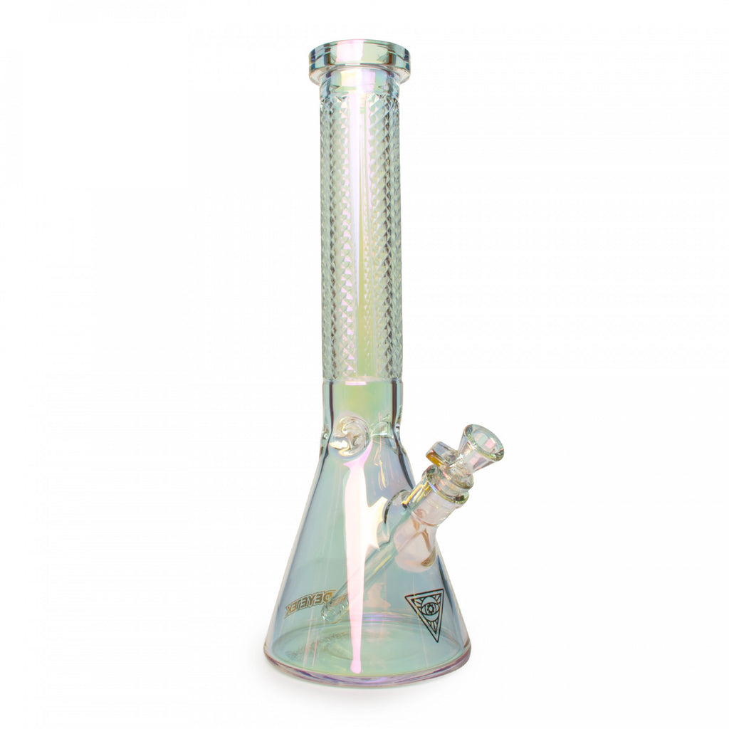 15" 7mm Thick Metallic Terminator Finish Traditions Series Beaker Tube Bong W/Facetted Quarter Pattern Details - Rainbow