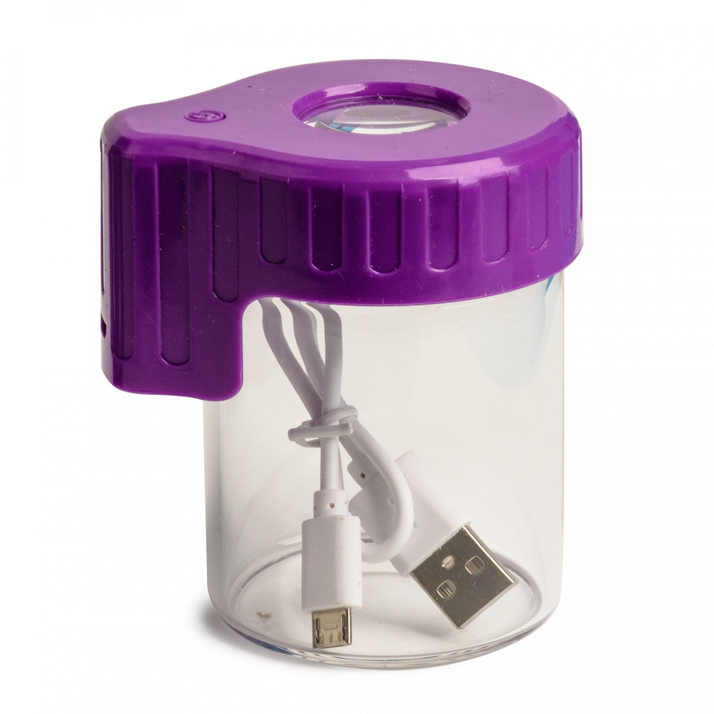 Light-Up Glass Seal Storage Jar with Magnifying Viewing - Purple
