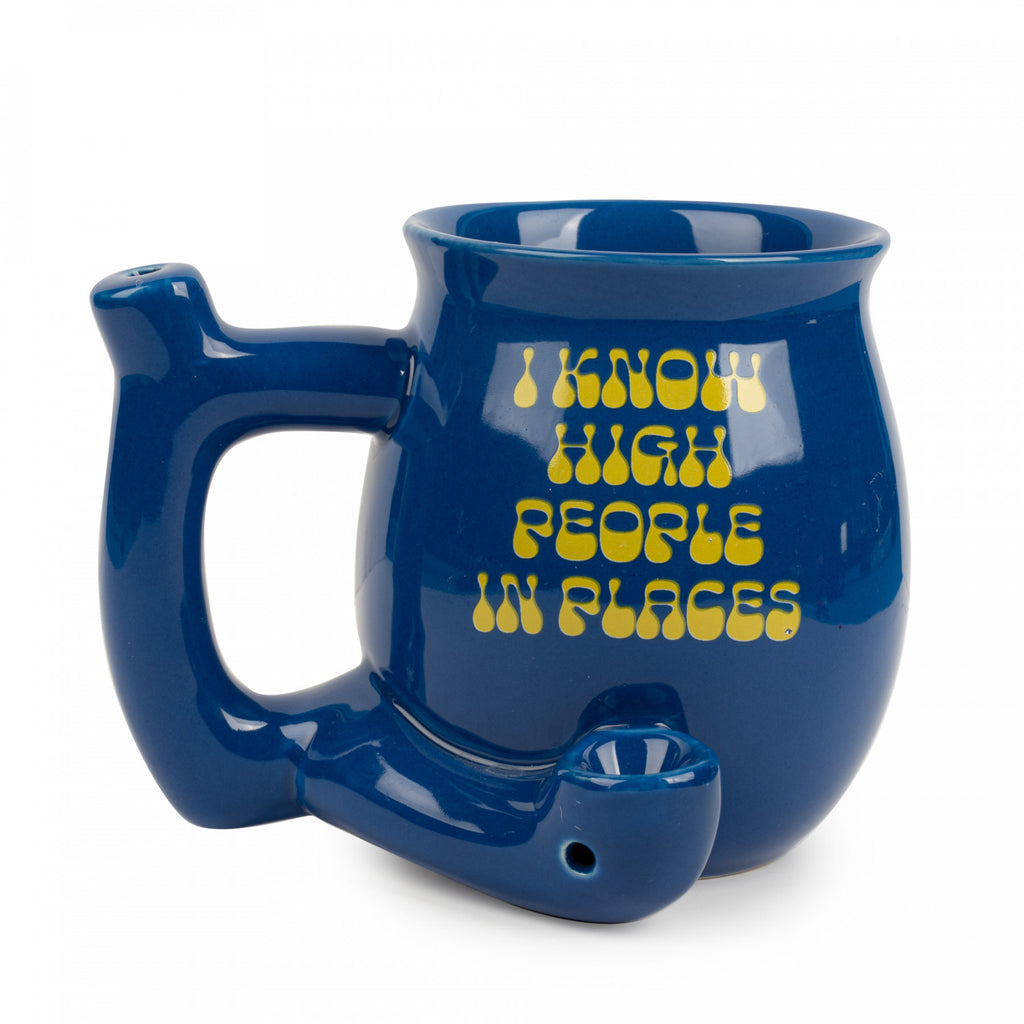 "I Know High People In Places" Blue Ceramic Mug Pipe