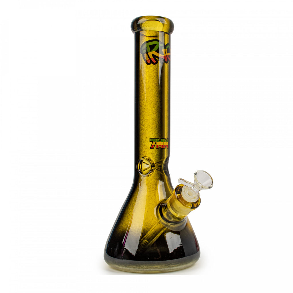 iRie 15" Tall 7mm Thick Black Accents Beaker Tube Bong - Yellow