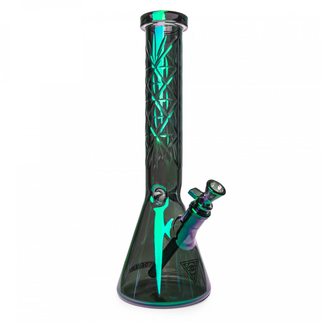 15" 7mm Thick Metallic Terminator Finish Traditions Series Beaker Tube Bong W/Multi-Pointed Hobstar Details - Green