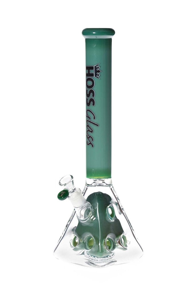 Hoss Glass 18" Holey Pyramid Beaker Bong - Milk Green