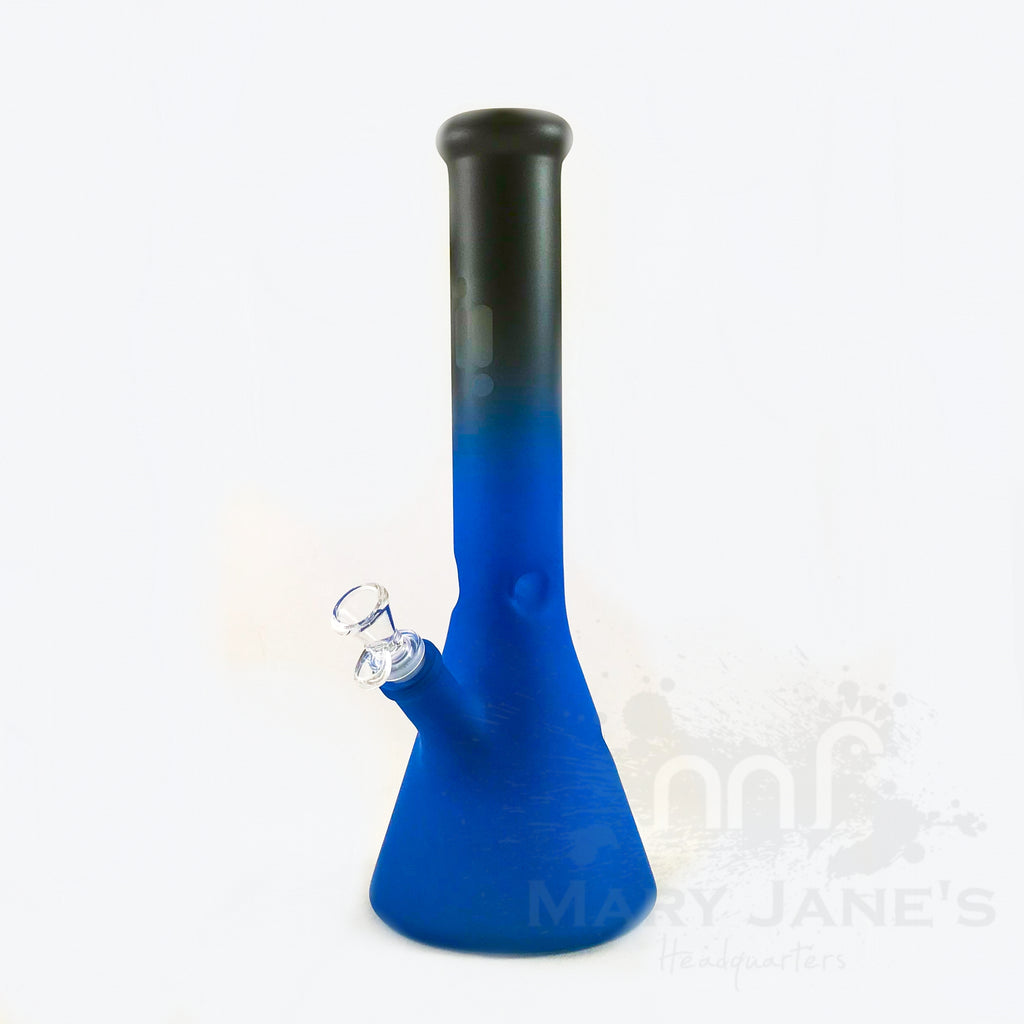 Infyniti 14" 9mm Thick Two-Tone Frosted Beaker Bong with Ice Pinch - Blue