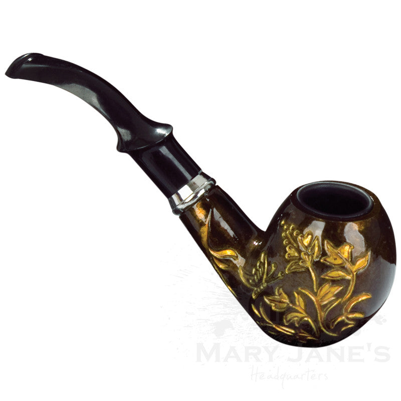 Briar Pipes-Black Classic Tobacco Pipe W/ Gold Design