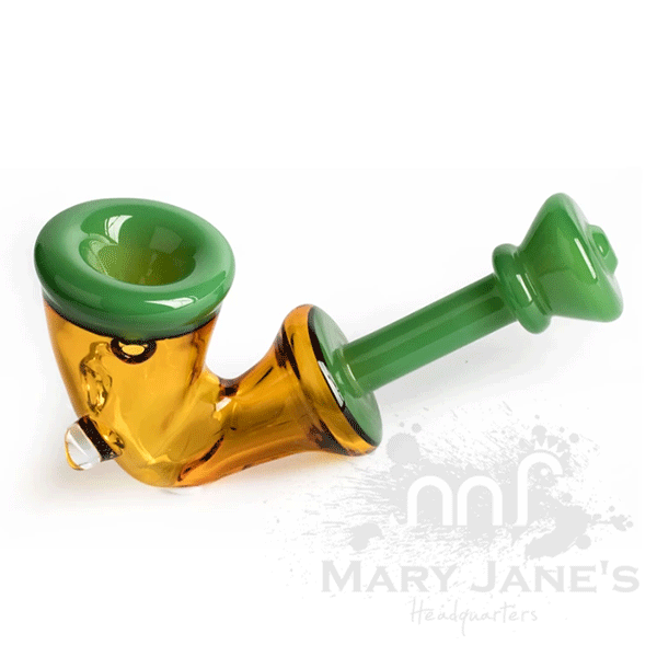 Red Eye Glass 4.5" Long Calabash Handpipe-Green and Yellow