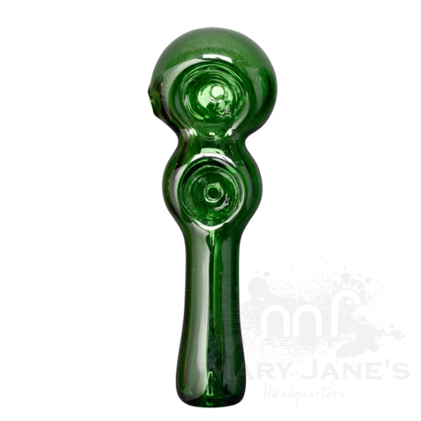 Red Eye Glass 4.5" Long Twice Baked Hand Pipe-Green