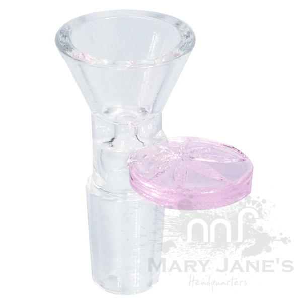 Red Eye Glass 14mm Cone Pull-Out Bong Bowl w/ Leaf Stamped Handle-Pink