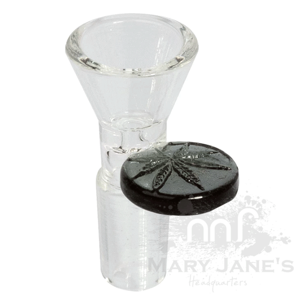 Red Eye Glass 14mm Cone Pull-Out Bong Bowl w/ Leaf Stamped Handle-Smoke