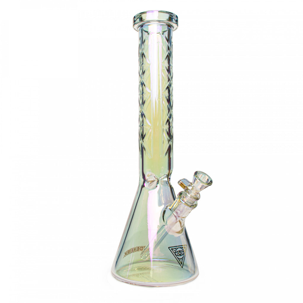 15" 7mm Thick Metallic Terminator Finish Traditions Series Beaker Tube Bong W/Multi-Pointed Hobstar Details - Colour Changing