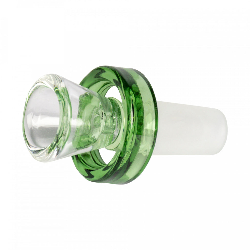 Glass Solid Colour Puck Pull Out Bong Bowl - 14mm- Green