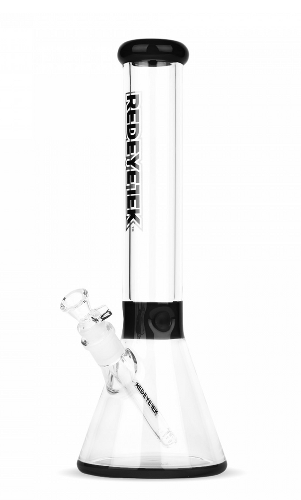 Tall Accent Beaker bong Tube Black with Extra Thick Base Red Eye Tek 14"