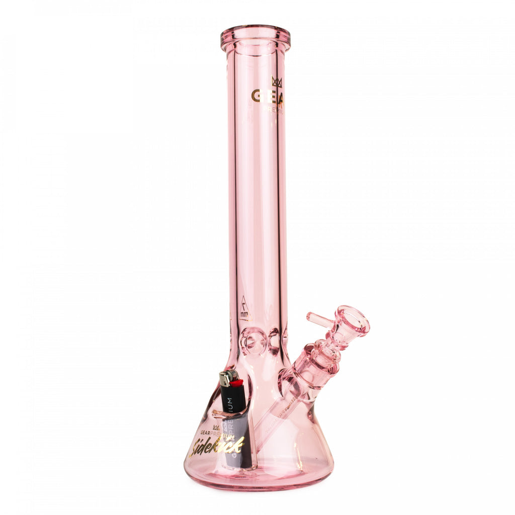 Gear Premium 15" Tall 7mm Thick Sidekick Beaker Bong W/ Lighter Holster - Pink